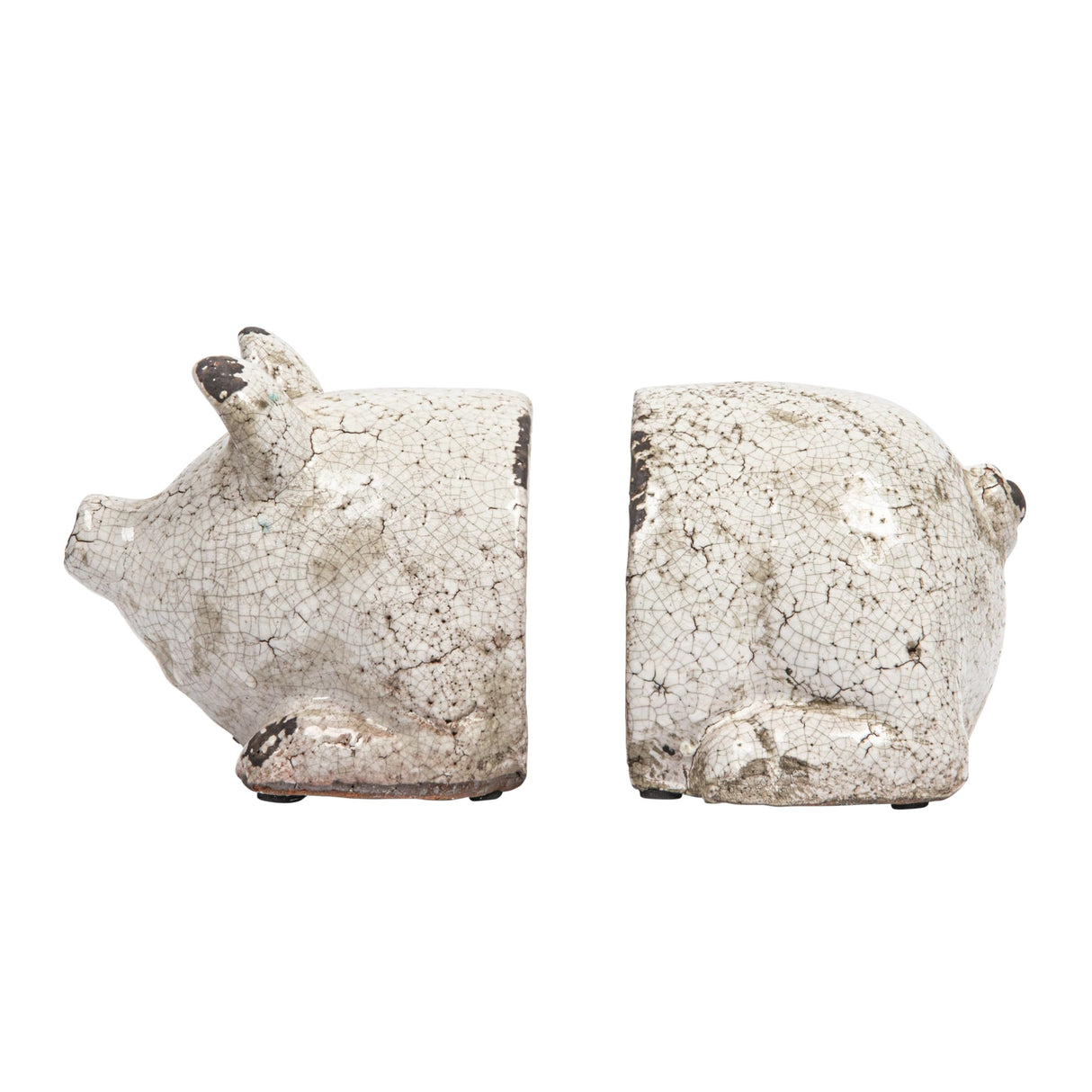 Creative Co-Op Distressed White Pig Shaped Terracotta Bookends (Set of 2 Pieces) Creative Co-Op
