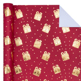 WRAPAHOLIC 3D Kraft Wrapping Paper Roll - Mini Roll - 17 Inch x 16.5 Feet - Gold and Red Christmas Presents Design with Embossed Perfect for Holiday, Party Celebration WRAPAHOLIC