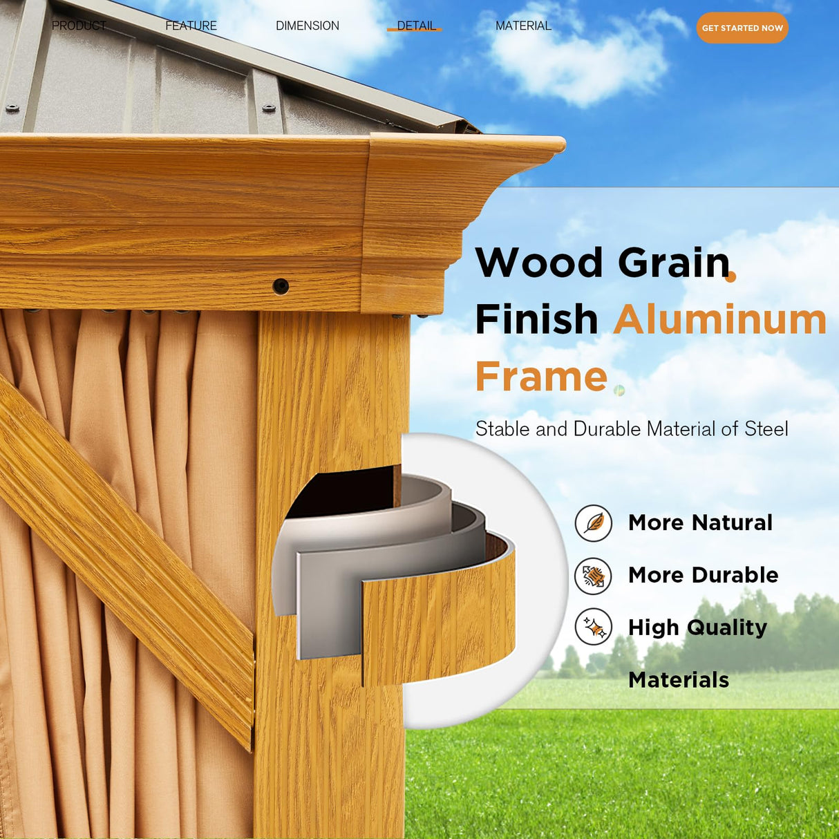 YOLENY 14'x24' Gazebo, Wooden Finish Coated Aluminum Frame Pergola with Double Galvanized Steel Hardtop Roof, Outdoor Permanent Metal Pavilion with Curtains and Nettings for Patio, Backyard and Deck YOLENY