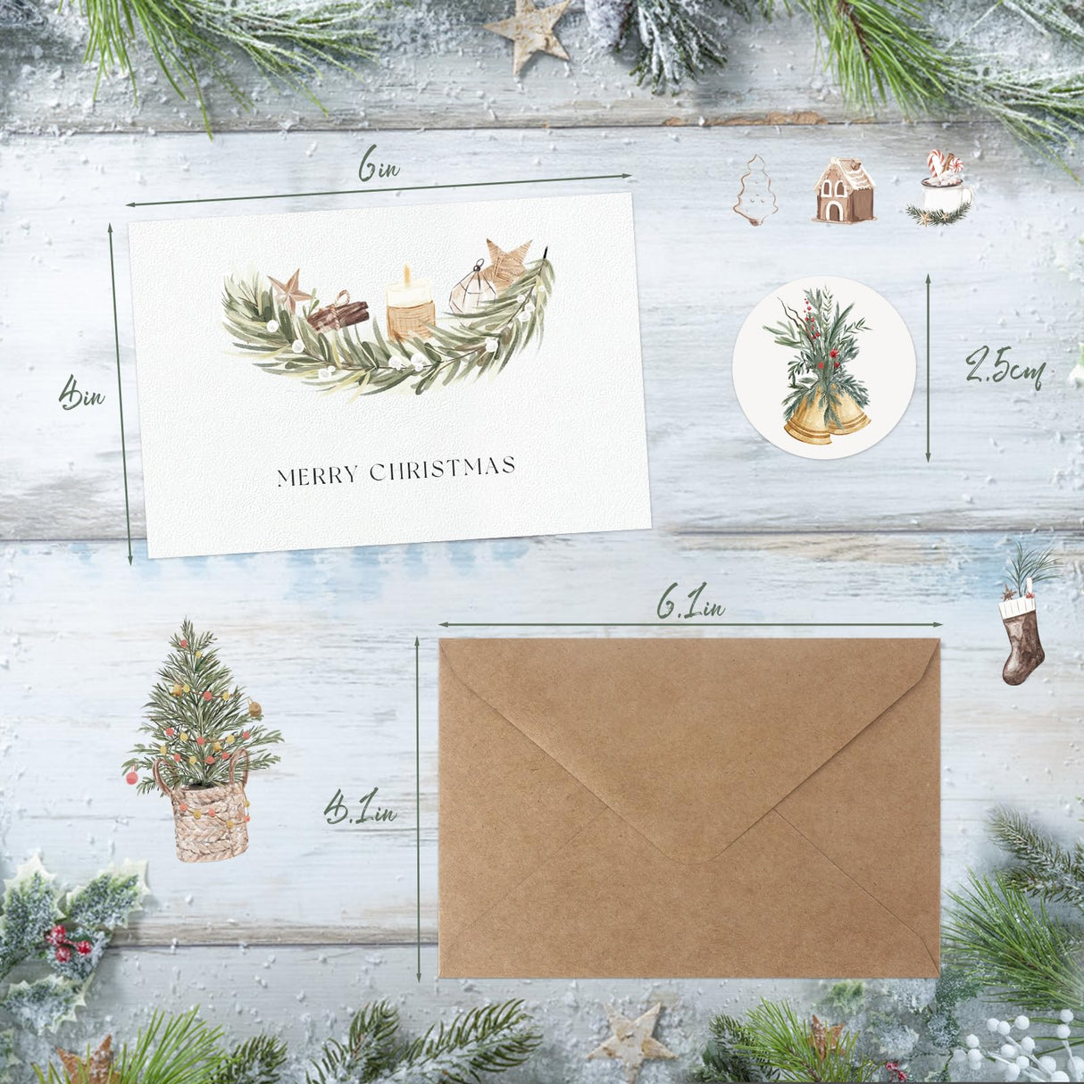 Christmas Cards With Envelopes Set of 24 - Boho Christmas Cards Boxed with Bulk Envelopes and Matching Stickers, 8 Assorted Designs Holiday Cards for Perfect to Send Warm Wishes to Friends Family Miucat
