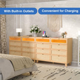 Yeyawomy Rattan Dresser for Bedroom with 8 Drawers, Wood Dresser with Charging Station & LED Lights, Boho Dressers & Chests of Drawers for Bedroom Yeyawomy