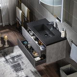 WOODBRIDGE 36 in. W x 19 in. D Wall Mounted Floating Bathroom Vanity in Gray with Quartz Sand Composite Vanity Top in Matte Black WOODBRIDGE