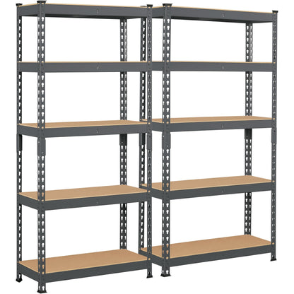 Topeakmart 2 PCS 5-Tier Utility Shelves, Metal Storage Shelves Garage Shelving Unit Adjustable Garage Storage Shelves Storage Racks Heavy Duty Shed Shelving - Dark Gray, 27.5 x 12 x 60 Inch