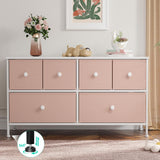 EnHomee Pink Dresser for Bedroom with 6 Drawers, Wide Dressers & Chests of Drawers, Fabric Dresser, TV Stand for Bedroom, Closet, Hallway, Pink EnHomee