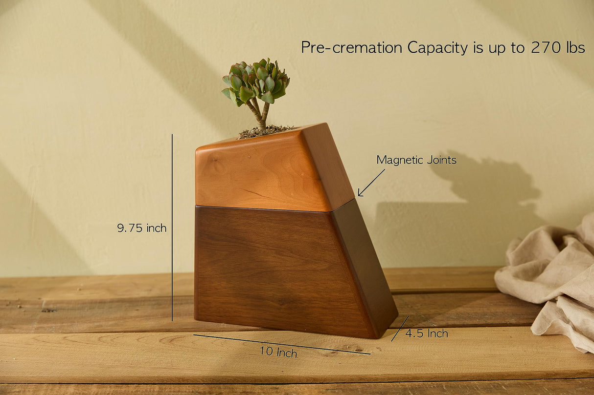 AspenStudio Plant Urn with Ceramic Pot with Magnetic Joint Solid Wooden Urn for Adult Human Ash Cremation Funeral Handcrafted Wood Urn Decorative Urn Large Urn Interior Aspen Studio