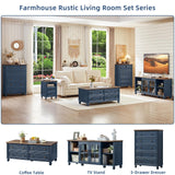 RWYHG 48" Farmhouse Coffee Table with Hidden Storage,Wooden Coffee Tables with 4 Drawers & Roman Column Handle,Rectangular Rustic Center Table with Solid Wood Curved Legs for Living Room,Office,Blue RWYHG