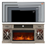 OKD 3-Sided Glass Farmhouse Fireplace TV Stand for TVs up to 80'', Highboy Entertainment Center with Glass Door Storage Cabinet, 70'' Large TV Stands with 36'' Electric Fireplace, Light Rustic Oak OKD