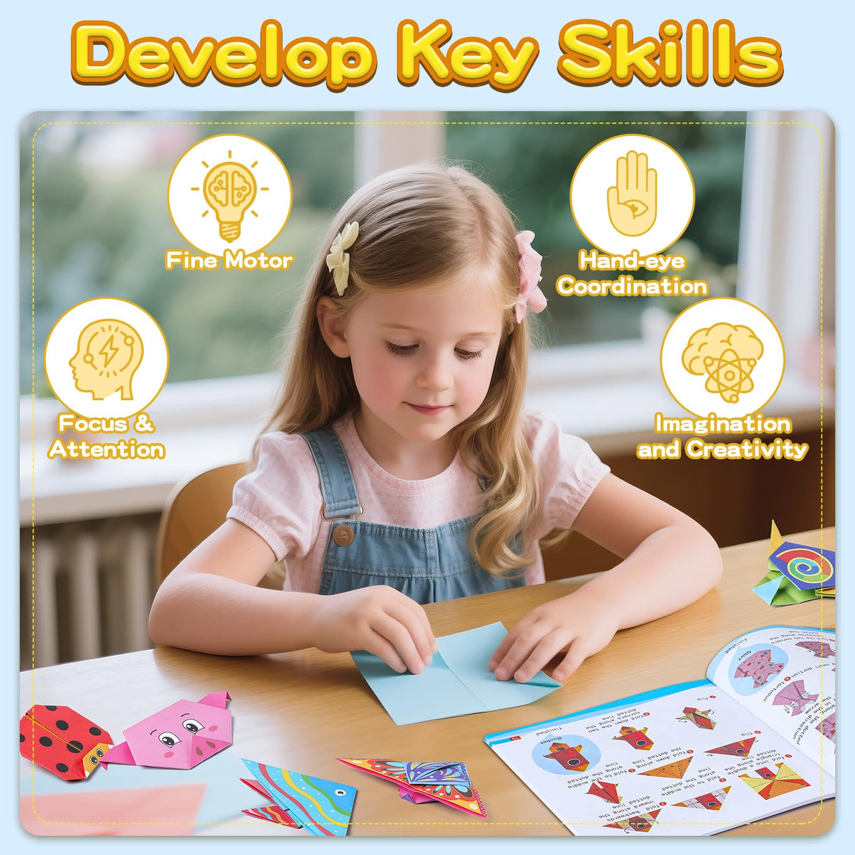 308 Sheets Origami Paper Kit for Kids Ages 5-8 8-12 with Guiding Book DIY Art and Crafts Supplies Kits for Girls and Boys Square Easy Fold Paper Travel Activities Birthday Christmas Gifts WOJASAL