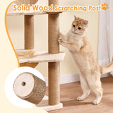 BEWISHOME Wood Cat Tree for Indoor Cats Large Adult, Cat Tower with 2 Hammocks,Sisal Scratching Post,Multi-Level,Washable Removable Cushions and Dangling Ballor Fun Play Cat Condo (Beige 62.2") MMJ61Y BEWISHOME