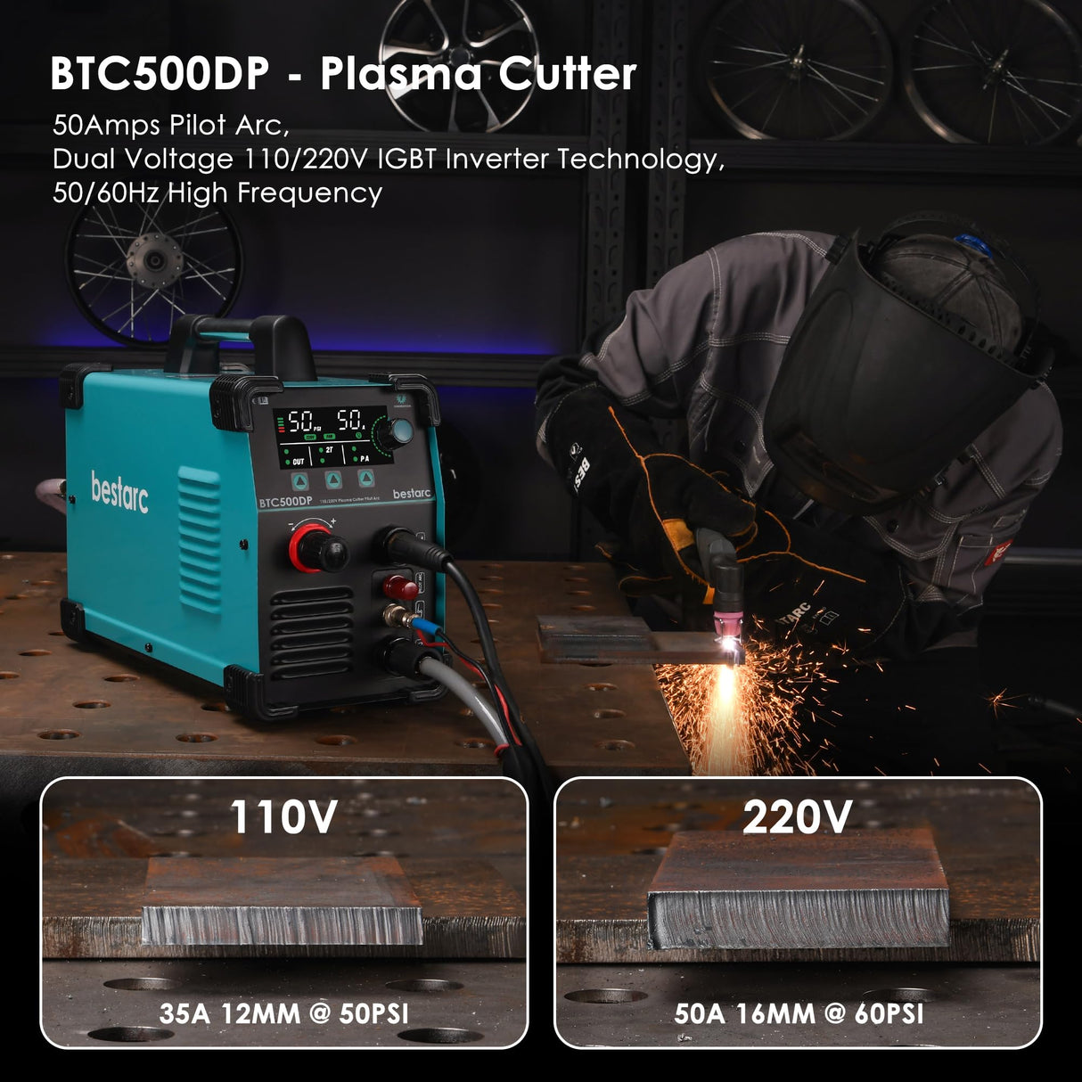 bestarc Plasma Cutter, Non Touch Pilot Arc, Air Sensor Technology, Large Digital Display Screen, BTC500DP 7Gen 50Amps 110/220V Dual Voltage, IGBT Plasma Cutter Machine (BTC500DP 7GEN 110/220V) bestarc