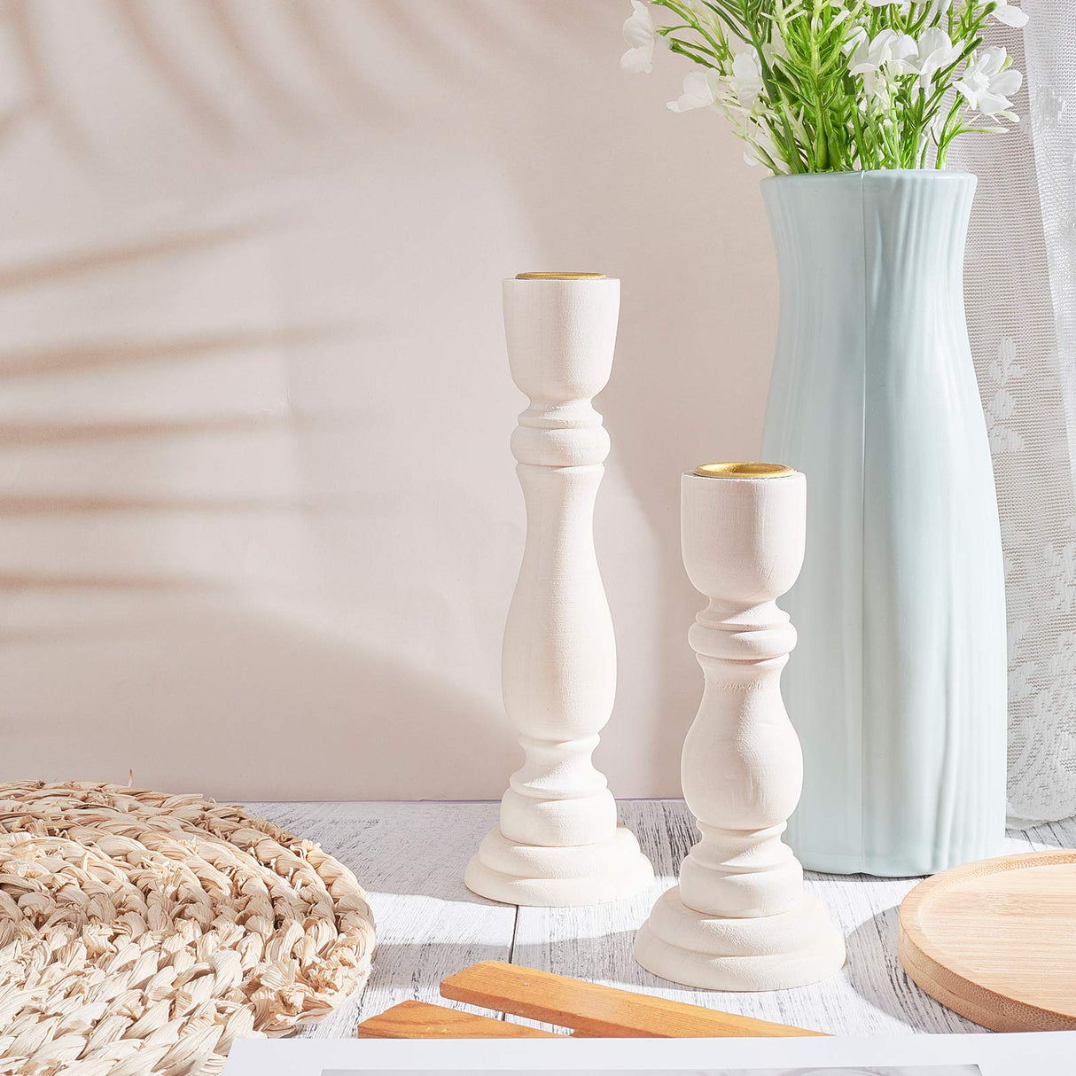 GORGECRAFT 2 Size Unfinished Wooden Candlesticks Wood Holders Metal Candle Holder Cup 4/5 Inch Hole Classics for Home Wedding Decorations GORGECRAFT