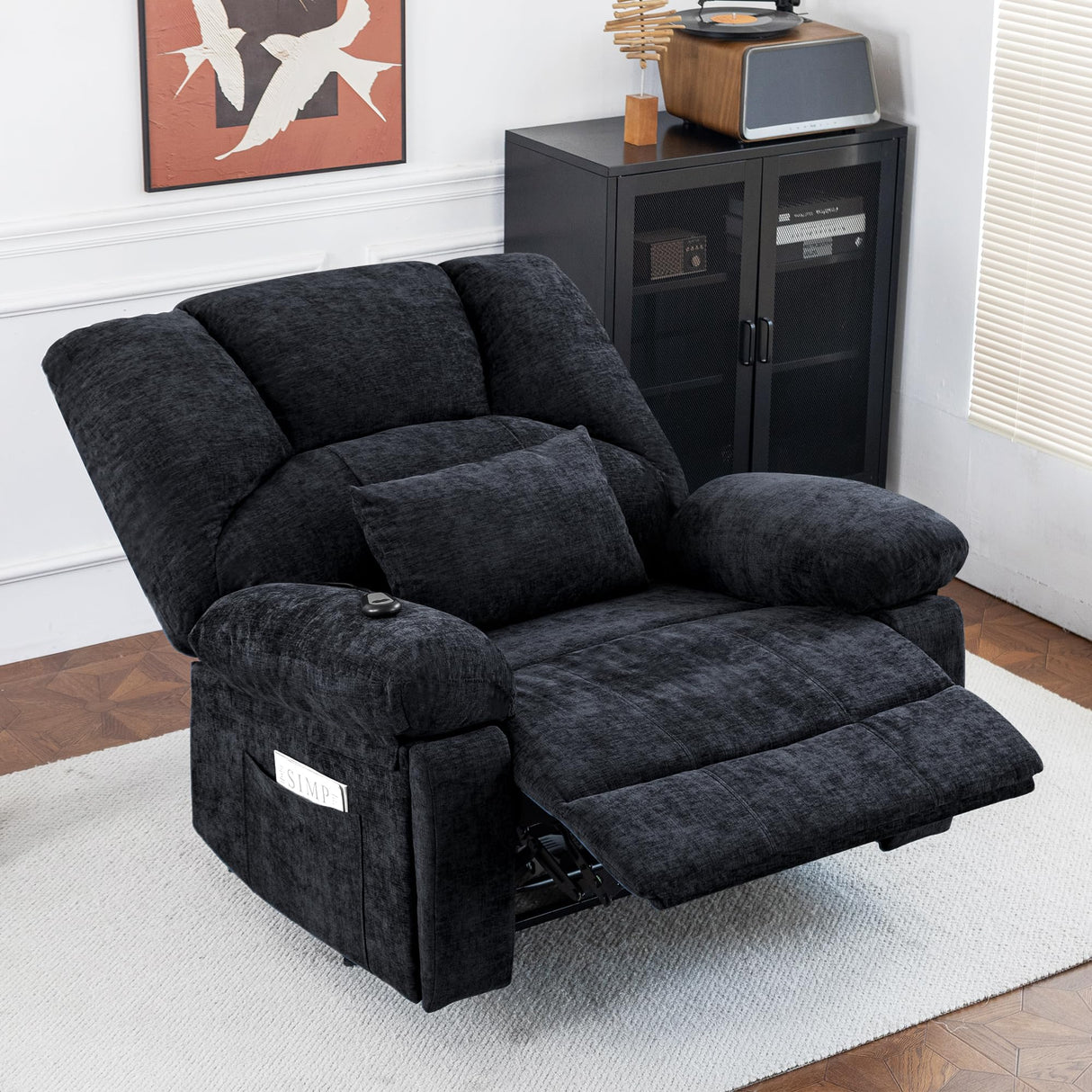 HOMYEDAMIC Oversized Power Recliner Chair 350lb with Hidable Cup Holders, Extra Wide Large Big Electric Recliner Chair with Lumbar Support Pillow Nursery Chair Living Room (Power, Black) HOMYEDAMIC