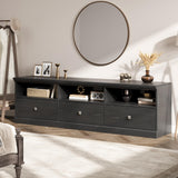 IDEALHOUSE 70in TV Stand for TVs up to 80", Mid Century Modern Entertainment Center with Storage Drawer and Open Shelves, TV Console Media Cabinet for Living Room, Bedroom, Black IDEALHOUSE