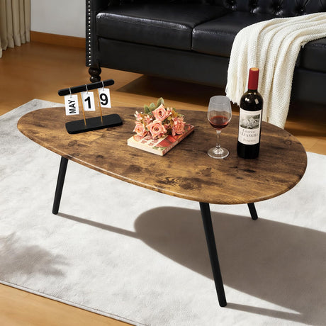 WDSHIYI Modern Coffee Table for Living Room Small Mid Century Coffee Tables Rustic Oval Coffee Tables Retro Accent Sofa Center Tables for Living Room Easy Assembly 22" D x 43" W x 18" H WDSHIYI