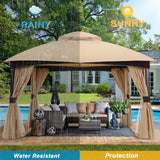 ABCCANOPY Outdoor Gazebo 11x13 with Netting - Double Roof Patio Gazebos for Backyard Garden Deck Lawn, Beige ABCCANOPY