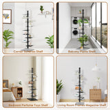 9 Tier Metal Vertical Bookshelf Tower, Freestanding Invisible Spine Bookshelf, Tall Ladder Bookcase Floating Shelf for Small Spaces, Modern Storage Corner Shelf for Living Room, Office, Bedroom Decor GENMOUS & CO.