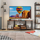 GYIIYUO TV Stand with Fabric Drawers for 65 70 75 Inches TV - Entertainment Center and Industrial TV Console Table with Open Storage Shelves for Living Room, Bedroom - 63" Rustic Brown GYIIYUO