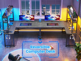 SEDETA L Shaped Computer Desk, 45.3” Small Office Desk, Corner Compuer Desk with Hutch, LED Lights, Power Outlet, Storage Shelves and Hooks for Home Office, Grey SEDETA