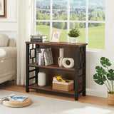 HOMISSUE Book Shelf, 3 Tier Deep Bookshelf with Storage, Engineered Wood and Metal Shelf Bookcase, Low Short Bookcases for Small Space, Living Room, Bedroom, Office, Rustic Brown HOMISSUE