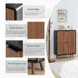 Fluted Shoe Cabinet Storage for Entryway,Slim Shoe Cabinet with 2 Flip Drawers, Narrow Shoes Rack Organizer (Walnut with Black, 2 Drawers) FurSch