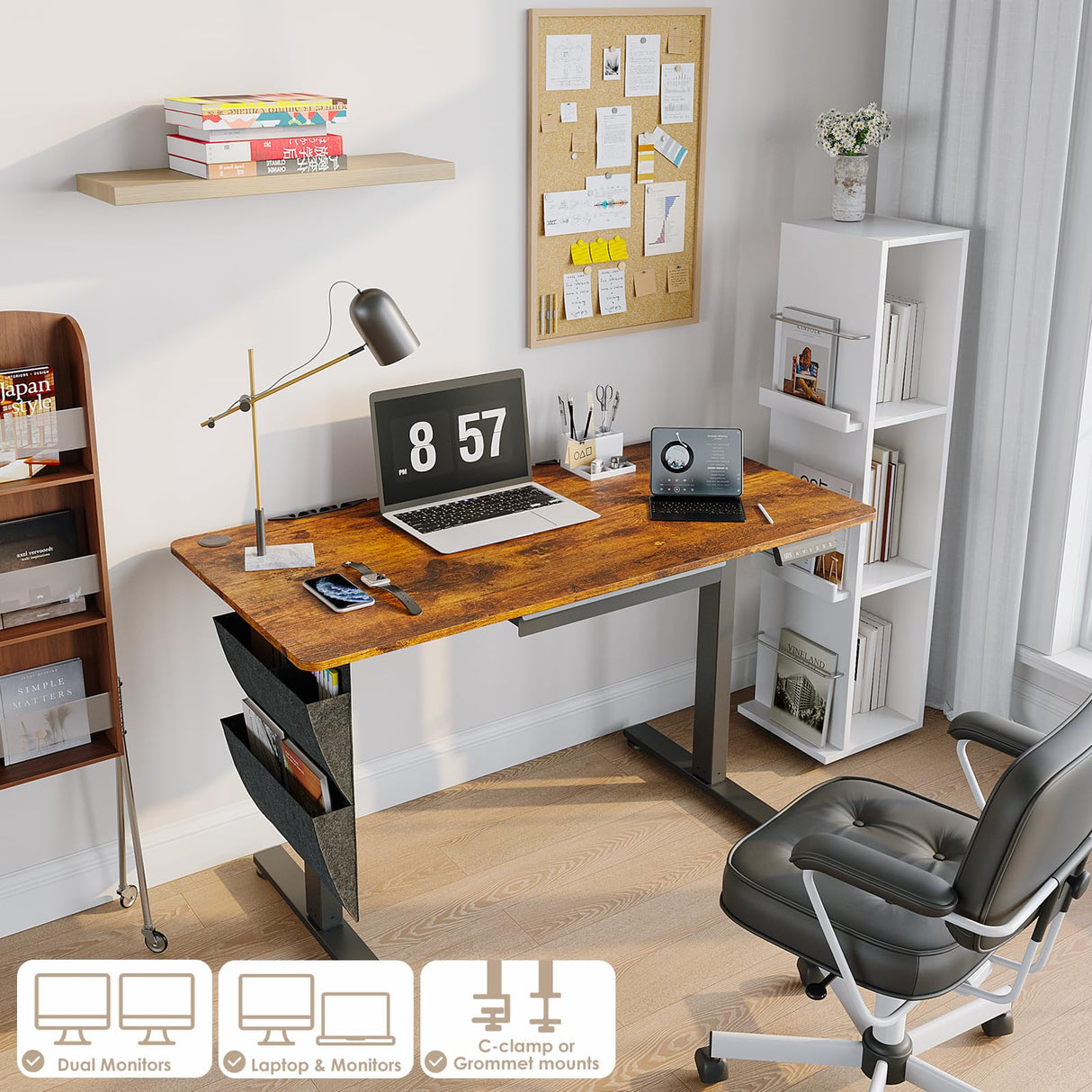 DSNAPE Electric Standing Adjustable Desk with Drawers, 48" x 24" Sit Stand Up Desk Adjustable Height with Side Storage for Home and Office, Rustic Brown DSNAPE