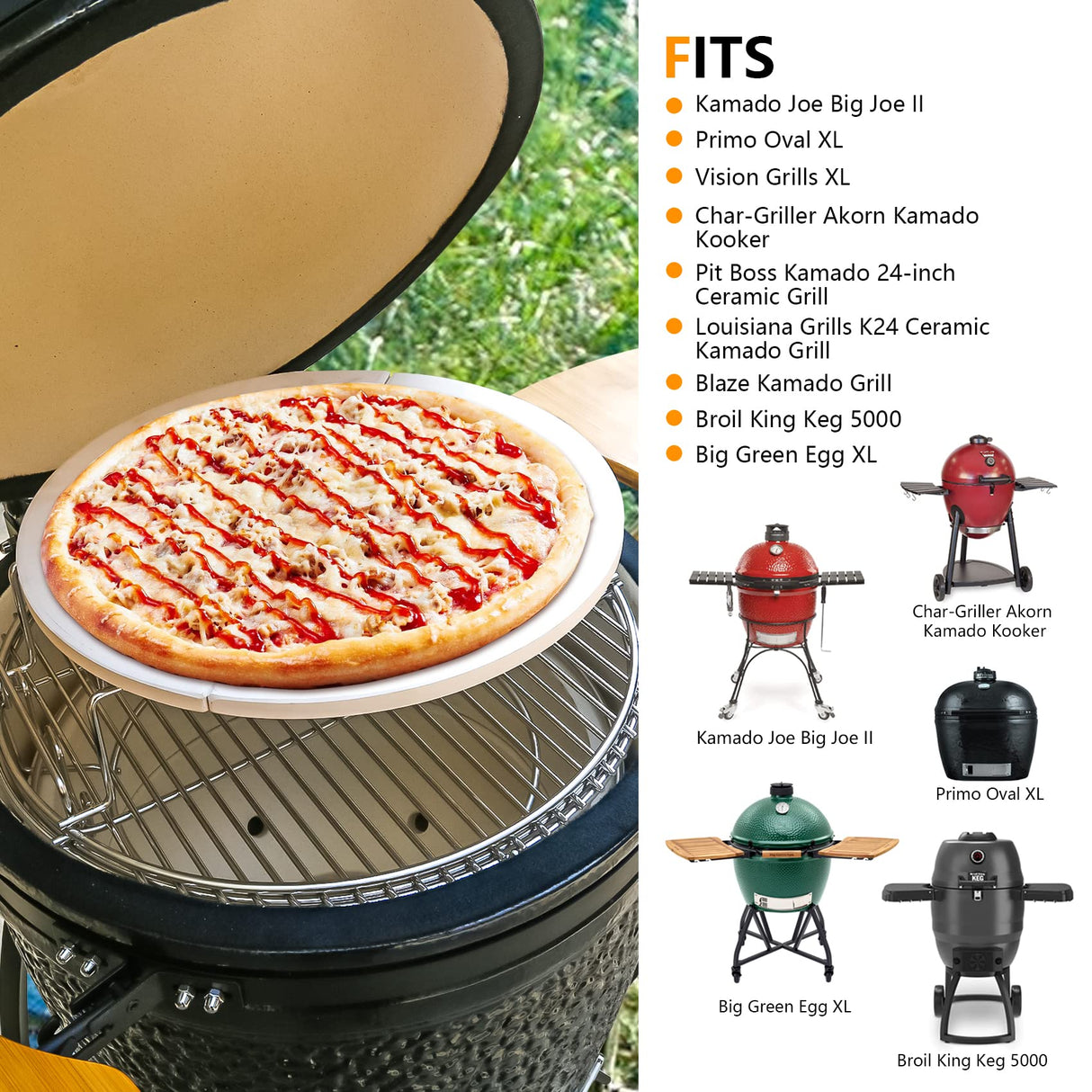 Half Moon Baking Stone Pizza Baking Stone for Big Green Egg XL, 2Pack 19.7" Cooking Stone Ceramic for Kamado Joe Big Joe II, for Primo Oval XL, for Vision Grills XL,forCharGriller Akorn Kamado Kooker Burly grill