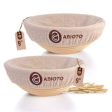 ABIOTO Bread Proofing Baskets for Sourdough Bread Baking - Set of 2 9" Round Banneton Baskets with Liners, Made of Finest Indonesian Rattan - Bake Perfect Artisan Bread Loaves at Home Like a Pro ABIOTO