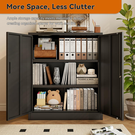 BESFUR Metal Garage Storage Cabinet 36"H, Steel Locking Cabinet with 2 Lockable Doors and 2 Adjustable Shelves easy to assemble for Home Office, Garage,School, Apartment, Warehouse, Utility Room,Black BESFUR
