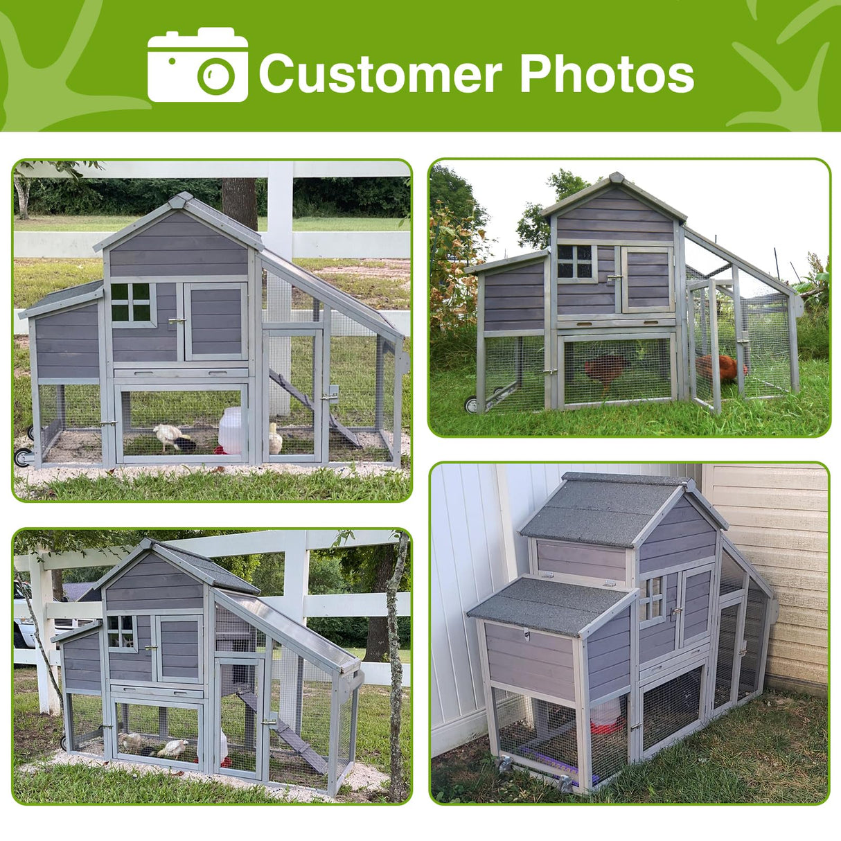 Chicken Coop Outdoor Wooden Hen House 65" with Large Nesting Box, Poultry Cage with Removable Tray,UV Proof Roof GUTINNEEN