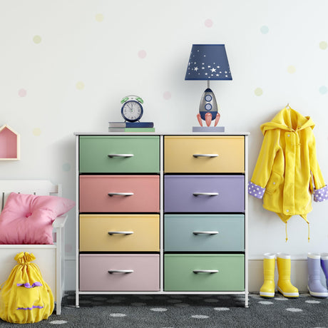Sorbus Kids Dresser with 8 Drawers - Furniture Storage Chest Tower Unit for Bedroom, Hallway, Closet, Office Organization - Steel Frame, Wood Top, Tie-dye Fabric Bins (Pastel 1) Sorbus