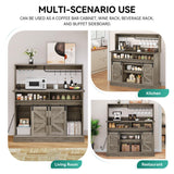 YITAHOME Buffet Cabinets with Storage, 47" Coffee Bar with Goblet Holder & Power Outlet, Farmhouse Sideboard Cabinets with Sliding Barn Doors for Kitchen, Living Room (Rustic Grey Oak) YITAHOME