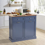 LOUVIXA Tilt Out Trash Can Cabinet with Double Hidden Trash Can Holder, Kitchen Free Standing Recycling Cabinet,Dog Proof Trash Can,Wood (Blue) LOUVIXA