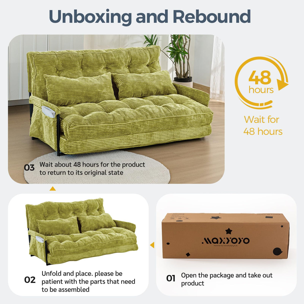 MAXYOYO Adjustable Floor Sofa Couch with 2 Pillows, Multi-Functional Bean Bag Bed, 5-Position Foldable Lazy Sofa Sleeper Bed with Armrest, Versatile Floor Seating for Reading, Green, Double MAXYOYO