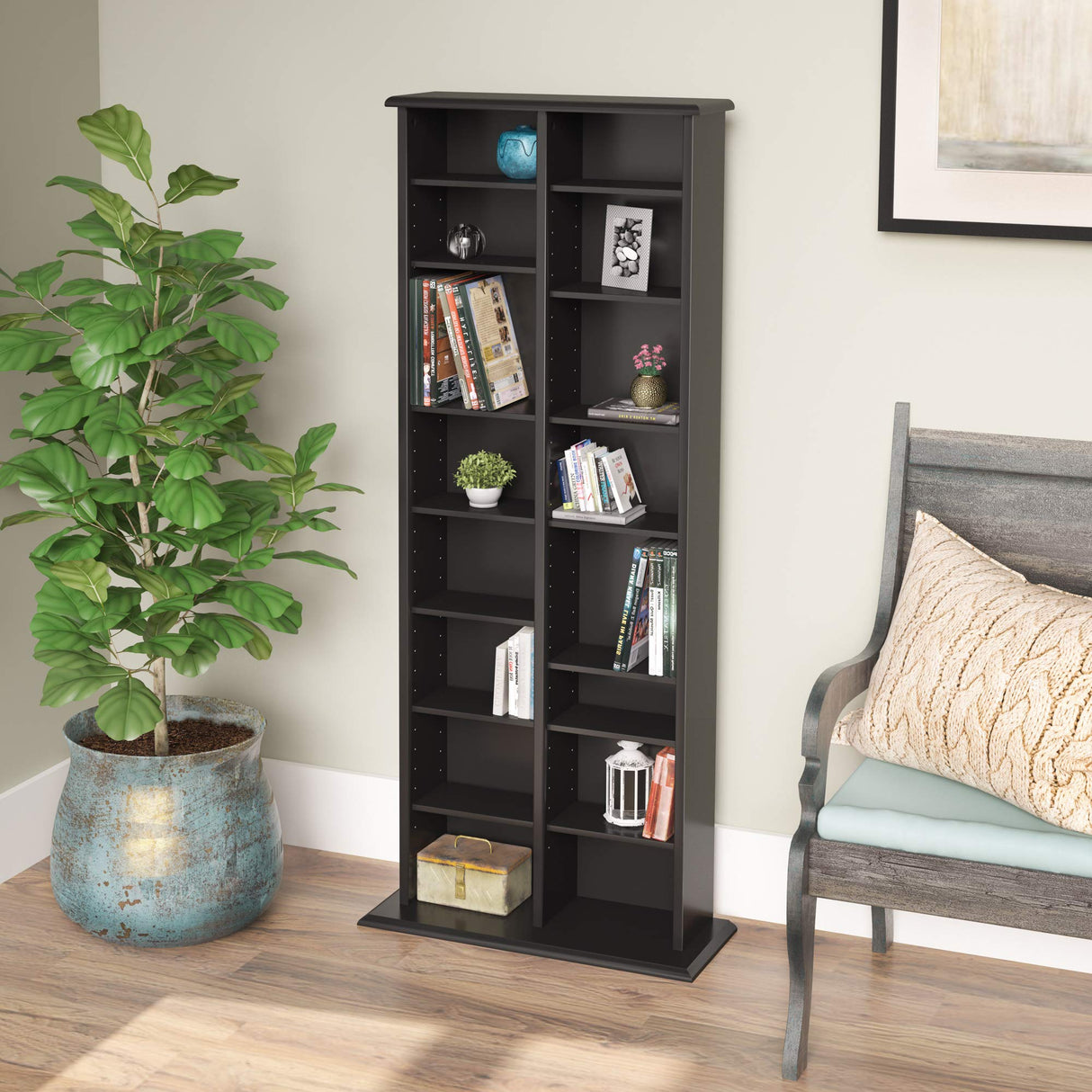 Prepac 2 Column Tall Cabinet Media Storage, 22" Wide, Black Prepac