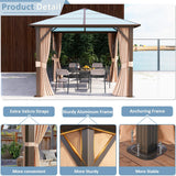 Aoxun 10' x 10' Gazebo Single Polycarbonate Roof, Outdoor Aluminum Frame Everlasting Pergolas with Netting and Curtains, for Backyards, Patios, Parties, Gardens and Lawns Aoxun