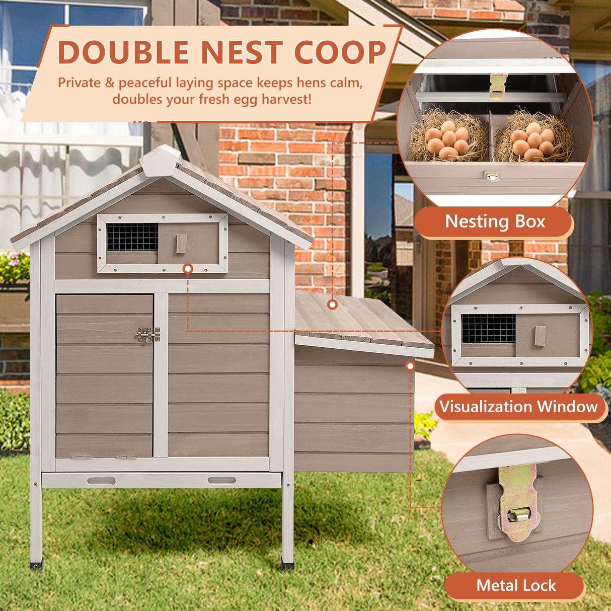 Magazoopet Large Chicken House Outdoor with 2 Nesting Box, Small Wood Chicken Coop Hen House with Removable Trays, Ramp, Outdoor Indoor Rabbit Hutch Poultry Cage (32" L x 23.6" W x 36.6" H) Magazoopet