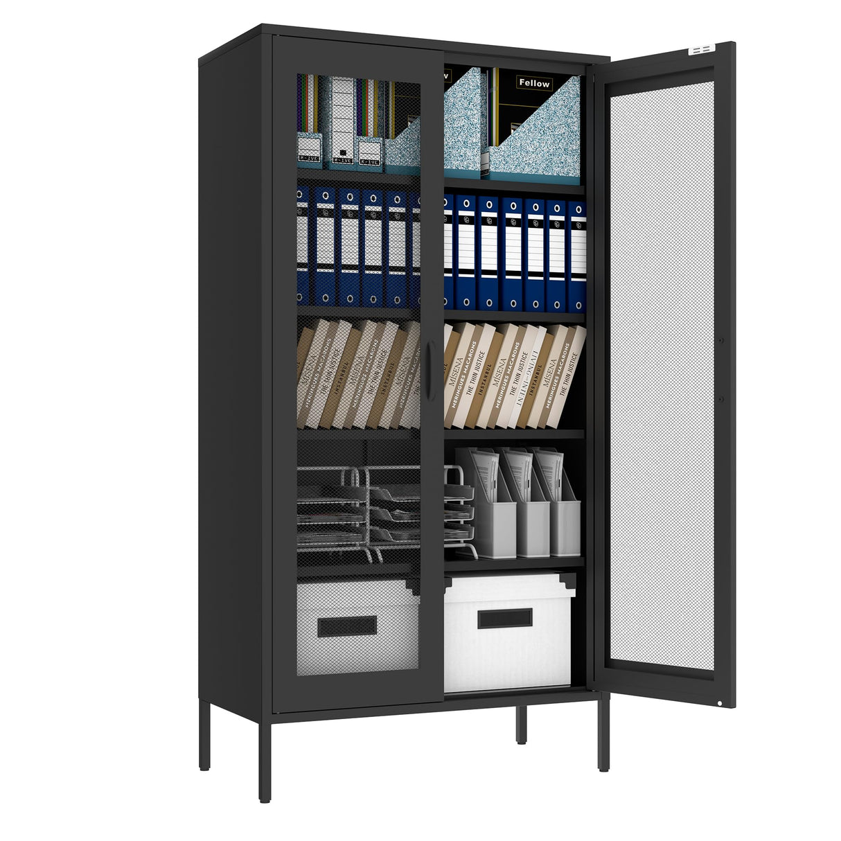 Washsemba 73" Metal Storage Cabinet, 5 Tiers Adjustable shelfs Tool Storage File Garage, Assembly Needs, Warehouse, Basement, Utility Room Standard Office Storage Cabinet, Black Washsemba