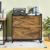 Lateral File Cabinet 2 Drawer File Cabinet with Charging Station, Modern Farmhouse Large Wood Home Office Furniture for Legal/Letter/A4 Size Hanging Files, Rustic Brown and Black Vabches