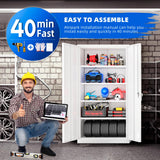 Superday Metal Storage Cabinet 71"×32"×16", Tall Storage Cabinet with 2 Doors and 4 Shelves, Large Metal Steel Utility Cabinet for Home Office, Garage, File Bathroom Pantry (White) Superday