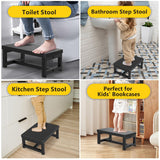 Step Stools for Adults Kids, Sturdy Wooden Stepping Stools with 450LB Capacity, Anti-Slip Bed Steps Stool for High Beds, Foot Stool One Step Stool for Kitchen Bathroom Bedroom, Black STAFOPO