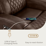 CHITA Genuine Leather Recliner Chair for Adults with Adjustable Power Headrest, Lay Flat Power Recliner with Slide-Out Cupholders & USB/Type-C Ports, Living Room Chair, Brown CHITA