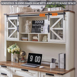 RedLemon 60" Farmhouse L Shaped Desk with Hutch, Wood Home Office Executive Desk with Drawer, Charging Station, File Drawer, Storage Cabinet, Rustic Writing Computer Desk (Antique White) RedLemon