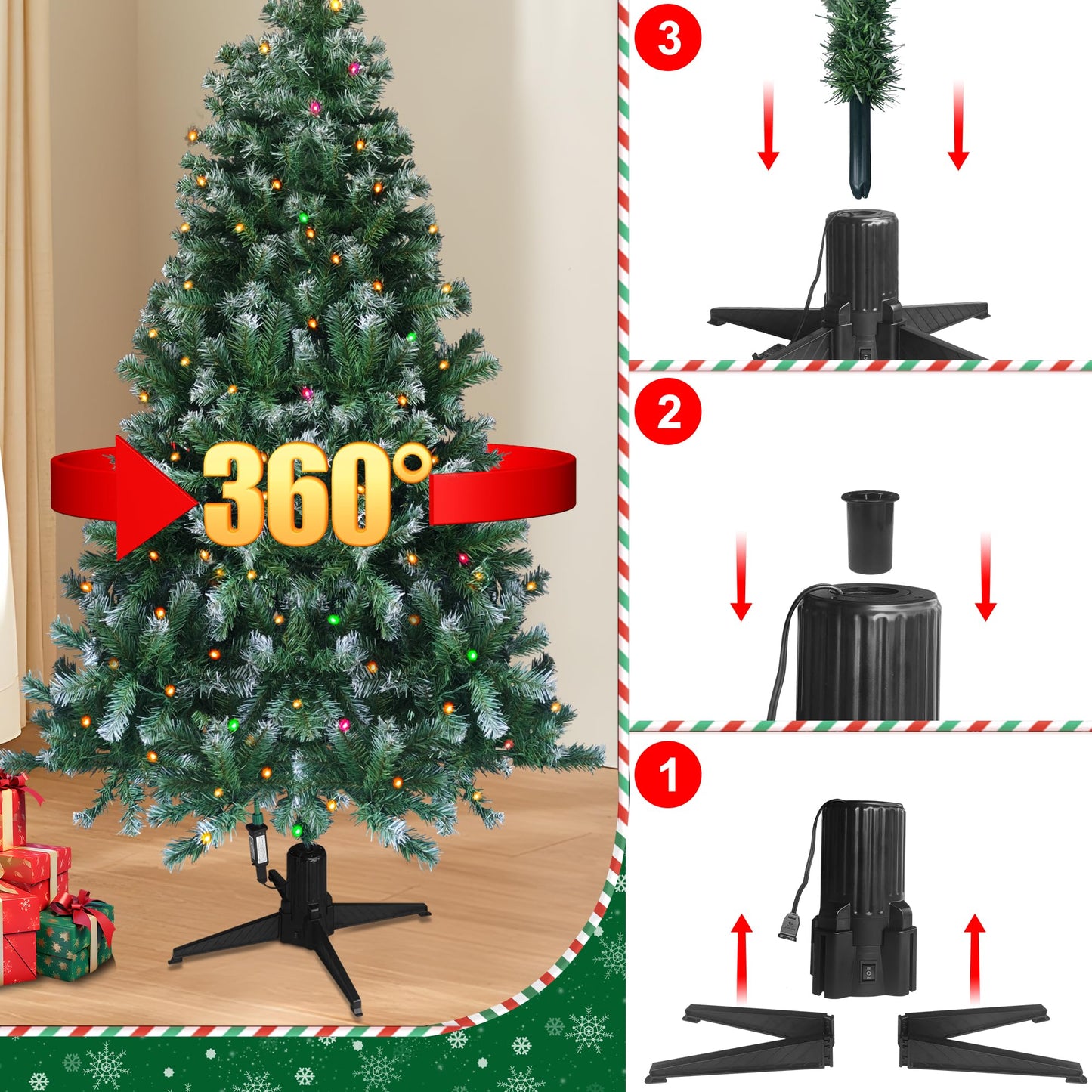 STRIGHT Rotating Artificial Christmas Tree with LED Lights, 6FT 360 Degree Displays Artificial Tree Great for Home, Office, & Parties Holiday Thanksgiving Xmas Decorations