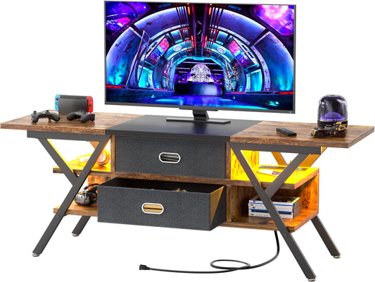 TV Stand for 55''/65'' TV - LED TV Stands with Power Outlets for Living Room, TV Entertainment Center with Storage, Modern Gaming TV Stand with Drawers for Bedroom, Entertainment Stand 55'',  - WoodArtSupply