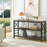 HOMBAZAAR Entryway Console Table,Industrial Console Table with Storage for Entryway,Rustic Sofa Table with 3 Tier Wide Shelf and Metal Frame, Hallway Table for Entryway,Living Room,Brown,55'' HOMBAZAAR