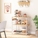 HOOBRO Kitchen Island with Storage, Kitchen Island Table with Power Outlet, 3 Tier Coffee Station and Microwave Stand, for Home, Kitchen and Dining Room, Natural and White WN021ZD01 HOOBRO