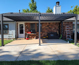 Domi Louvered Pergola 12' × 20', Outdoor Aluminium Pergola with Adjustable Roof, Curtains and Netting, Hardtop Gazebo for Patio, Deck, Garden, Yard, Beach(Gray) domi outdoor living