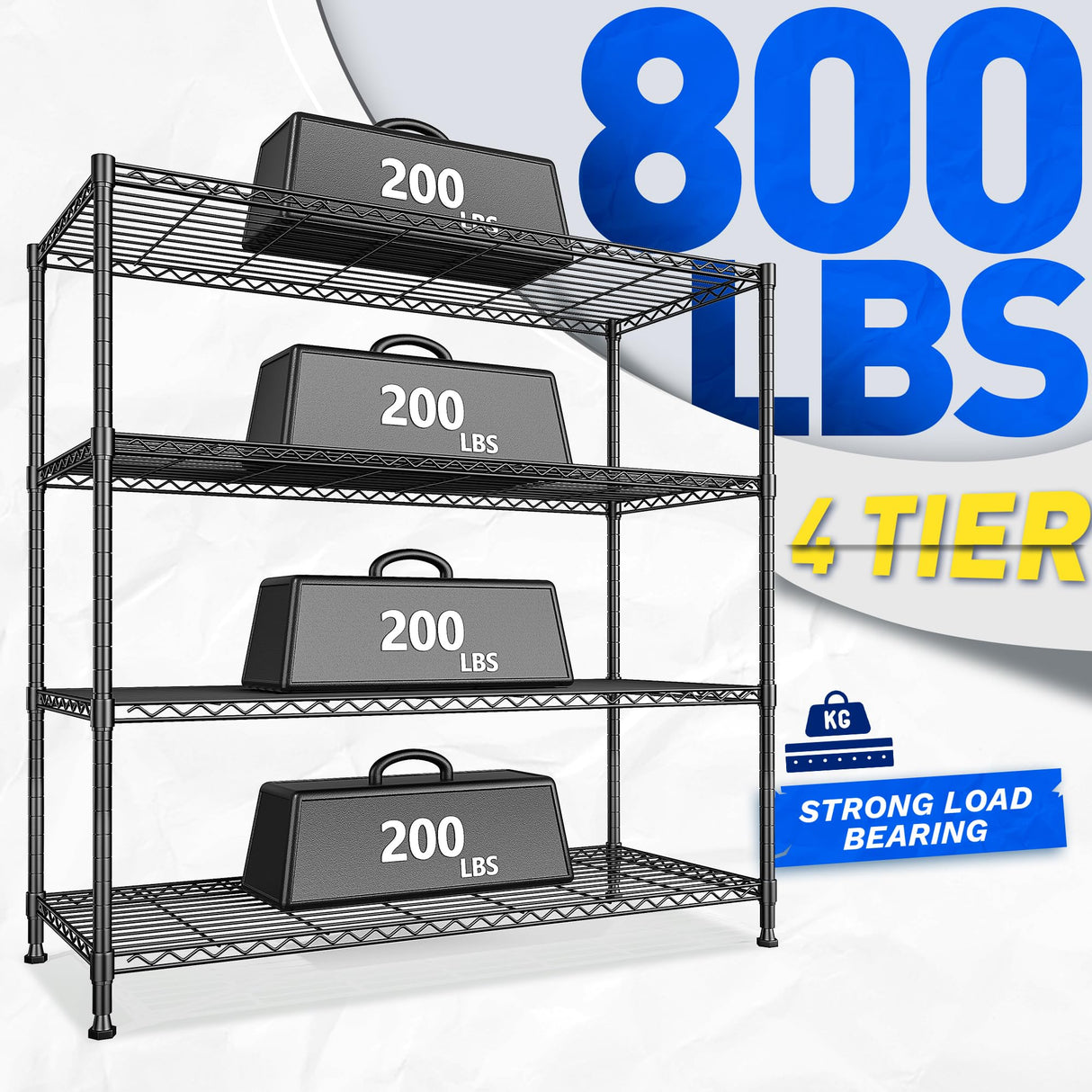 45 "W Metal Shelving Unit 4 Tier Storage Shelves Adjustable Wire Shelving Metal Shelf Pantry Shelves Wire Rack Commercial Shelving for Kitchen Pantry Utility Room Garage 45 "W x 59.4 "Hx 13.5" D Black DurayLoly