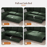 Vesgantti 88.4" Sectional Sleeper Sofa with Pull Out Bed, 5 Seater L Shaped Modular Sectional Couch with Storage, Comfy Chenille Modular Couch for Living Room, Bedroom, Apartment, Green Vesgantti