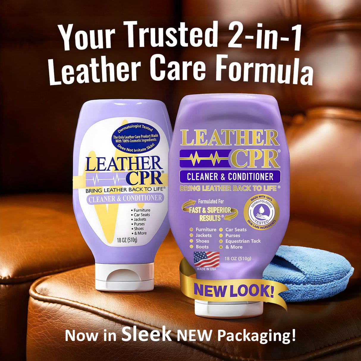 Leather CPR Cleaner and Conditioner - Made in USA, Leather Furniture Cleaner and Conditioner for Couch, Purses, Shoes, Jackets, Cars, Leather Restore -18oz Leather CPR